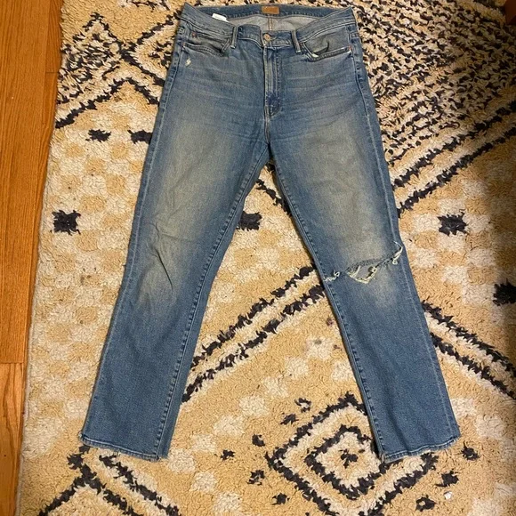 MOTHER Distressed Blue Straight Leg Jeans size 31 - Picture 1 of 3